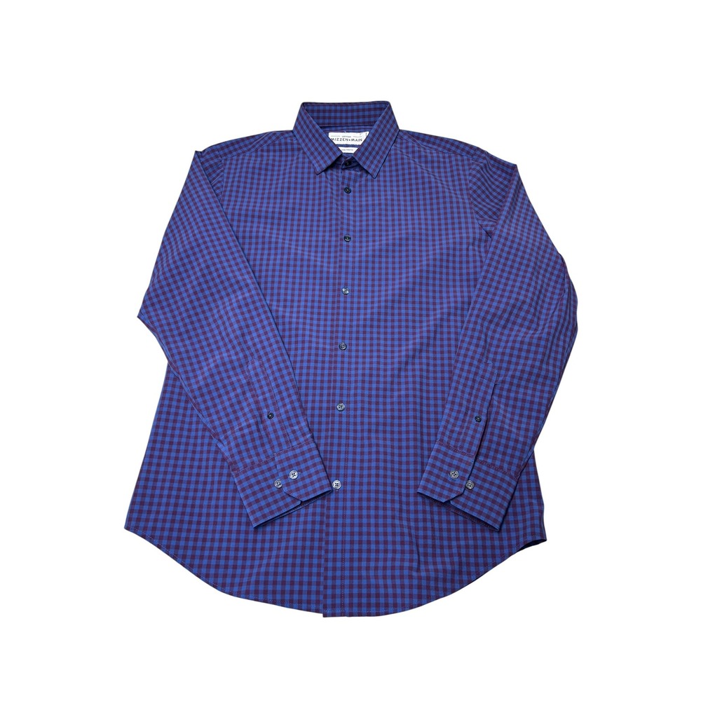 Mizzen+Main Leeward Mens Large Trim Fit Gingham Stretch Dress Shirt Blue Purple